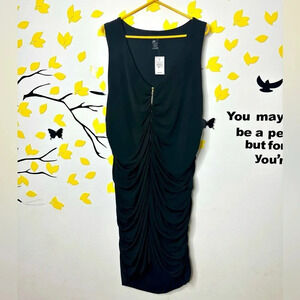 Ashley Stewart Zip Front Ruched Black‎ Dress